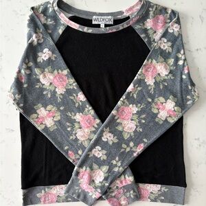 Wildfox Black & Gray Floral Sweatshirt - Women’s Sz Large - Rare Vintage Style!